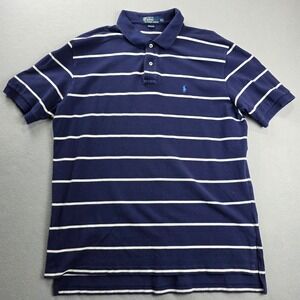 Polo Ralph Lauren Mens XXL Navy Blue White Striped Short Sleeve Pique Polo Shirt